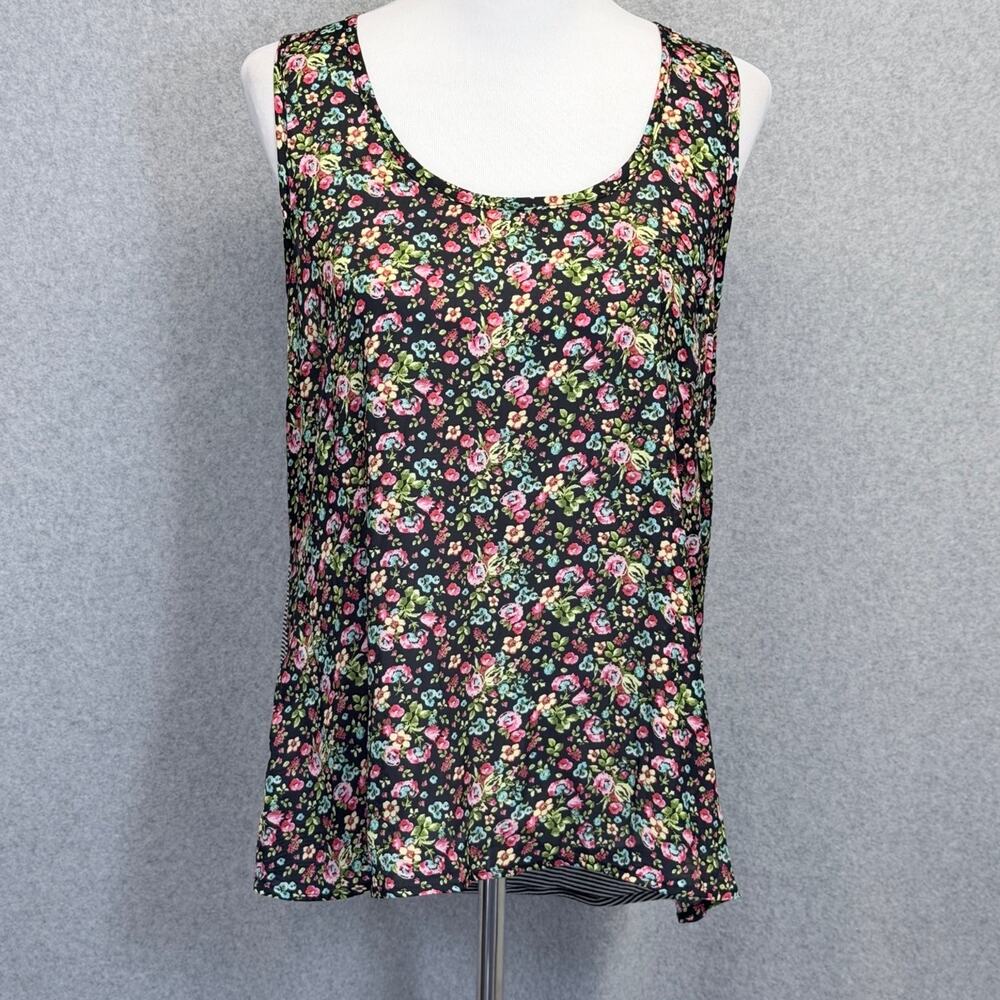 Xhilaration Women’s XXL Black Floral Stripe Racerback Flowy Tunic Swing Tank Top